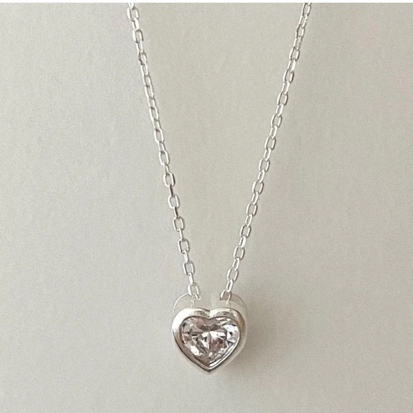 925 Sterling Silver Jewelry - 925 Sterling Silver Necklace with Crystal Heart Pendant